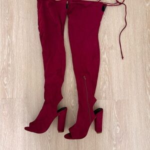 Elegant Red Over-the-Knee Boots